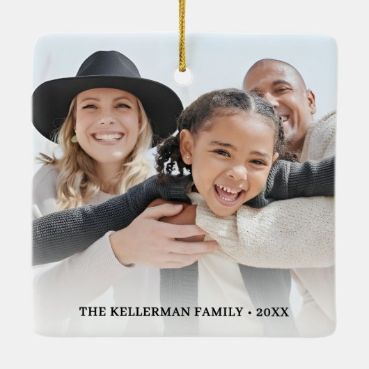 Custom Double Sided Family Two Photo Christmas Keramisch Ornament (Achterkant)