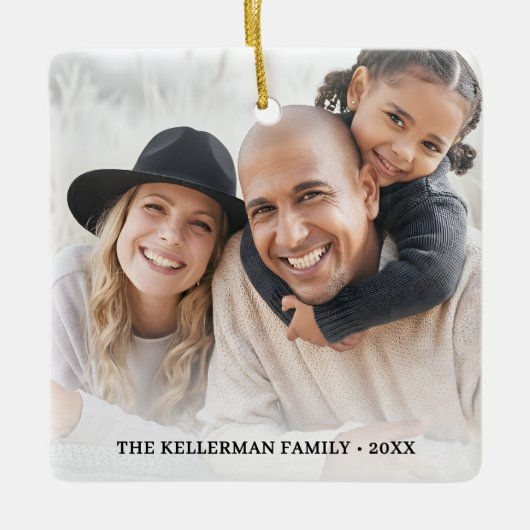 Custom Double Sided Family Two Photo Christmas Keramisch Ornament (Voorkant)