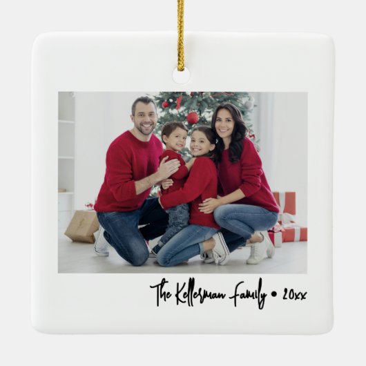 Custom Double Sided Family Two Photo Christmas Keramisch Ornament (Achterkant)