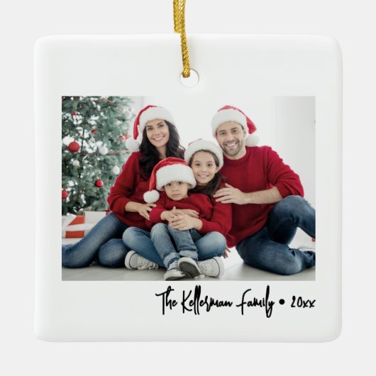 Custom Double Sided Family Two Photo Christmas Keramisch Ornament (Voorkant)