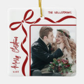 Custom Double Sided Family Two Photo Christmas Keramisch Ornament (Voorkant)