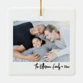 Custom Double Sided Family Two Photo Christmas Keramisch Ornament (Achterkant)