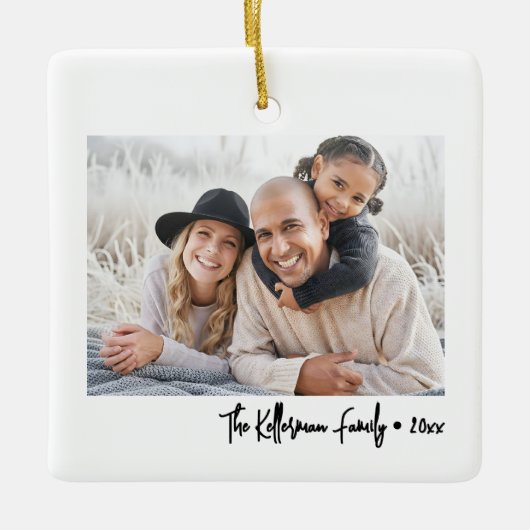 Custom Double Sided Family Two Photo Christmas Keramisch Ornament (Voorkant)