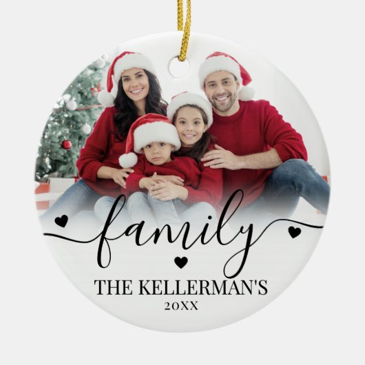 Custom Double Sided Family Two Photo Christmas Keramisch Ornament (Voorkant)