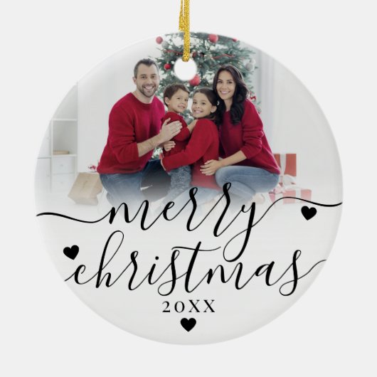 Custom Double Sided Family Two Photo Christmas Keramisch Ornament (Achterkant)