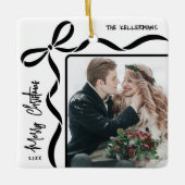 Custom Double Sided Family Two Photo Christmas Keramisch Ornament (Voorkant)