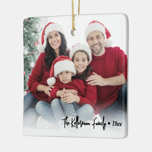 Custom Double Sided Family Two Photo Christmas Keramisch Ornament (Links)