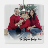 Custom Double Sided Family Two Photo Christmas Keramisch Ornament (Achterkant)