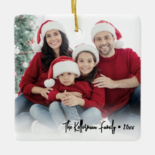 Custom Double Sided Family Two Photo Christmas Keramisch Ornament (Voorkant)