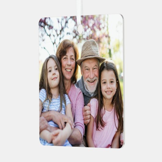 Custom Double Sided Family Two Photo Christmas Metalen Ornament (Voorkant links)