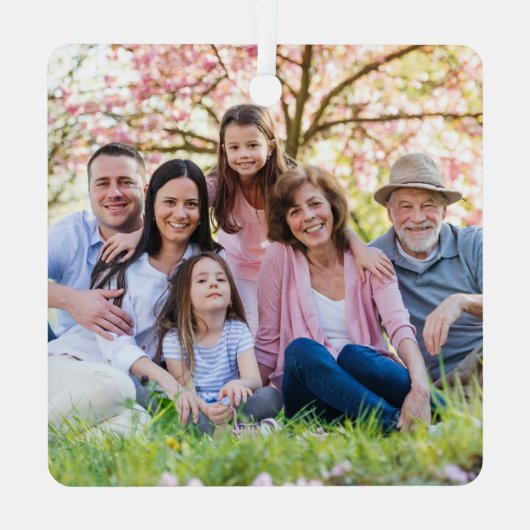 Custom Double Sided Family Two Photo Christmas Metalen Ornament (Achterkant)