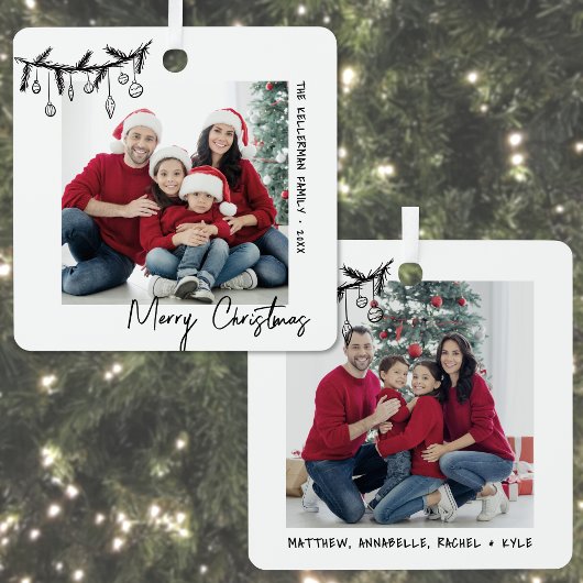 Custom Double Sided Family Two Photo Christmas Metalen Ornament