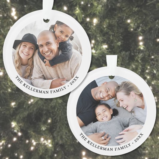 Custom Double Sided Family Two Photo Christmas Ornament