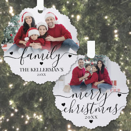 Custom Double Sided Family Two Photo Christmas Ornament Kaart