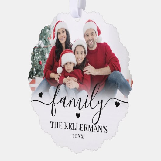 Custom Double Sided Family Two Photo Christmas Ornament Kaart (Links)