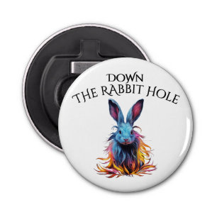 Custom Down the Rabbit Hole Blue Bunny Button Flesopener