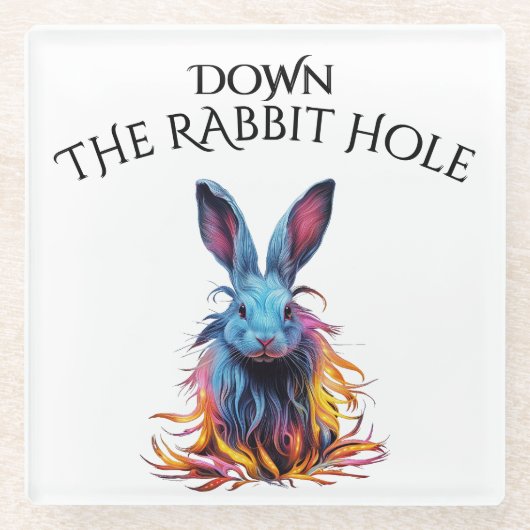 Custom Down the Rabbit Hole Blue Bunny Glazen Onderzetter (Voorkant)