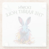 Custom Down the Rabbit Hole Blue Bunny Glazen Onderzetter (Achterkant)
