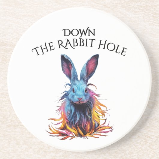 Custom Down the Rabbit Hole Blue Bunny Zandsteen Onderzetter (Voorkant)