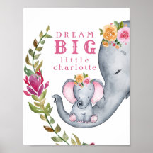 Custom Dream Big Little One Elephants Cute Pink