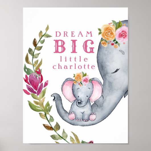 Custom Dream Big Little One Elephants Cute Pink Poster (Voorkant)
