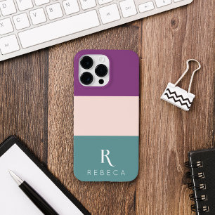 Custom Drie Kleur Blok Blush Roze Blauwgroen Paars Case-Mate iPhone 14 Pro Max Hoesje
