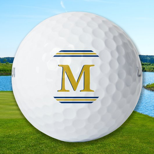 Custom Drie Stripe Monogram Golfer Blauw Goud Golfballen
