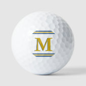 Custom Drie Stripe Monogram Golfer Blauw Goud Golfballen (Voorkant)
