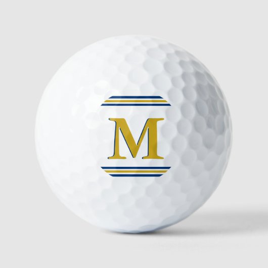 Custom Drie Stripe Monogram Golfer Blauw Goud Golfballen (Voorkant)