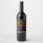 Custom DRINK UP WITCHES Black Cat Funny Gift Cool Wijn Etiket (Voorkant)