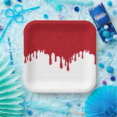 Custom Drip Effect Party Plate (Tomato Red/White) Papieren Bordje (Feest)