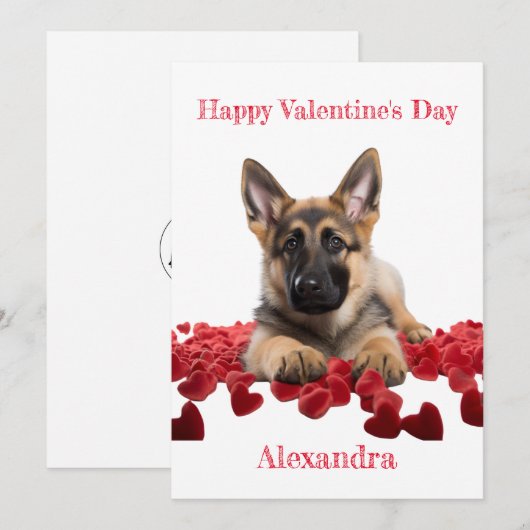 Custom Duitse herder fluweel harten Valentijn Feestdagenkaart (Voorkant / Achterkant)