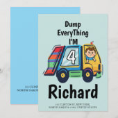 Custom Dump Everything! I'm 4 Garbage Truck Birth Kaart (Voorkant / Achterkant)