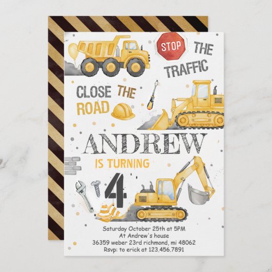 Custom Dump Truck Birthday for boys Invitation Kaart (Voorkant / Achterkant)