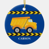 Custom Dump Truck Boys Gepersonaliseerde Kerst Keramisch Ornament (Voorkant)