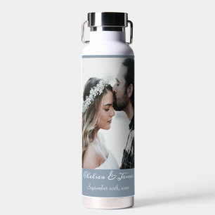 Custom Dusty Blue Calligraphy Voeg je eigen foto t Waterfles