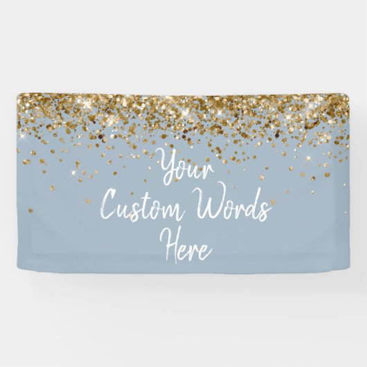 Custom Dusty Blue Gold Birthday Party Photo Booth Spandoek (Horizontaal)