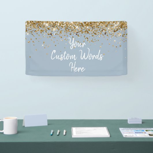 Custom Dusty Blue Gold Birthday Party Photo Booth Spandoek (Beurs)