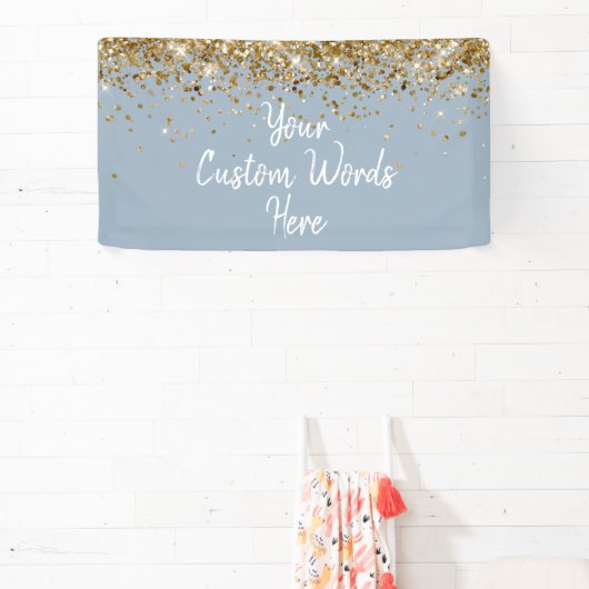 Custom Dusty Blue Gold Birthday Party Photo Booth Spandoek (Insitu)