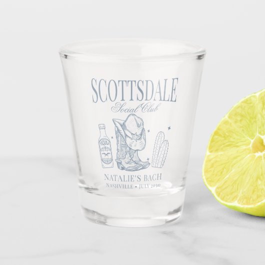 Custom Dusty Blue Scottsdale Bachelorette Party Shot Glas (Voorkant)