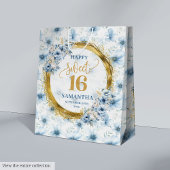 Custom Dusty Blue Sweet 16 Gold Glitter Party Bag Medium Cadeauzakje