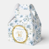 Custom Dusty Blue Sweet 16 Gold Glitter Party Box Bedankdoosjes (Voorkant Zijde)
