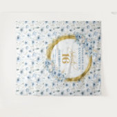 Custom Dusty Blue Sweet 16 Gold Glitter Party Sign Wandkleed (Voorkant (horizontaal))