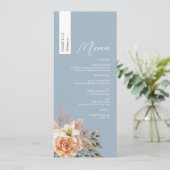 Custom Dusty Blue Wedding Menu met Naam (Staand voorkant)