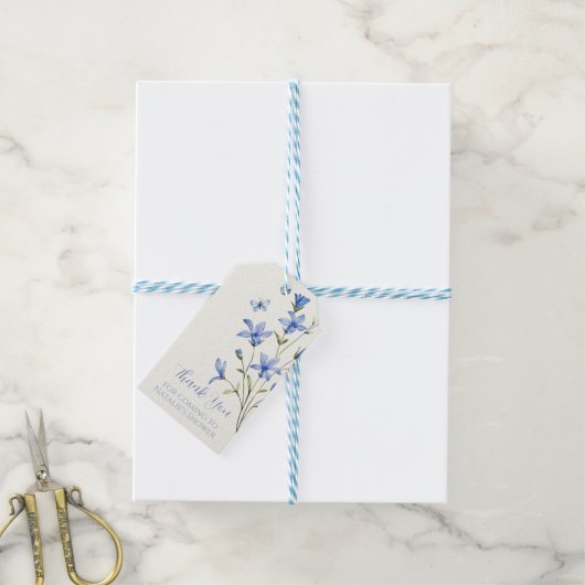Custom Dusty Blue Wildflower Bedankt Vrijgezellenf Cadeaulabel (Met Touw)