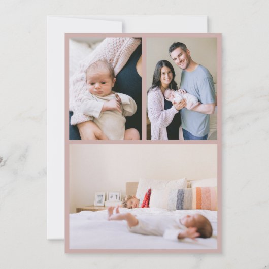 Custom Dusty Pink Bow Wavy Boho Collage Baby Geboo Aankondiging (Achterkant)