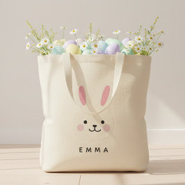 Custom Easter Bunny Face Personalized Name Tote Bag