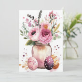 Custom Easter Card with Easter Eggs and Flowers Feestdagenkaart (Staand voorkant)
