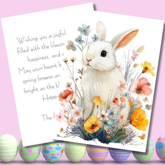 Custom Easter Card with Flowers and Easter Bunny Feestdagenkaart