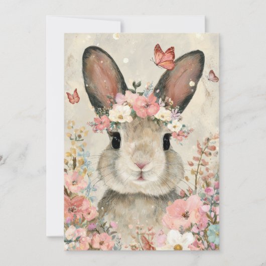 Custom Easter Card with Flowers and Easter Bunny Feestdagenkaart (Voorkant)